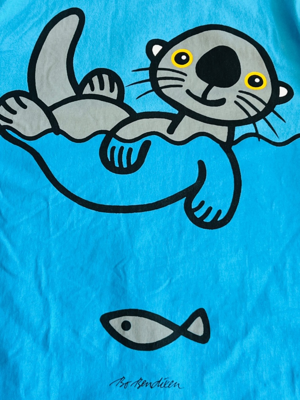 Bo Bendixon T-shirt Tee Blue Size S Happy Floating Seal Signed Pop Art Artisan